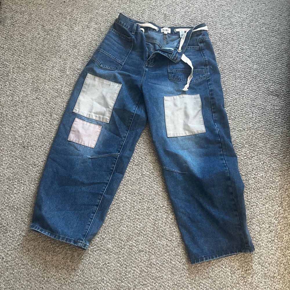 Bibi Multi Colored Patchwork Denim Barrel Jeans - image 1